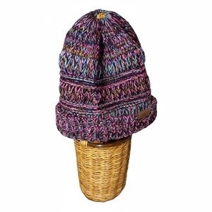 Multi-Color Marled Knit Ponytail Beanie - Purple & Pink Chunky Messy Bun Hat
